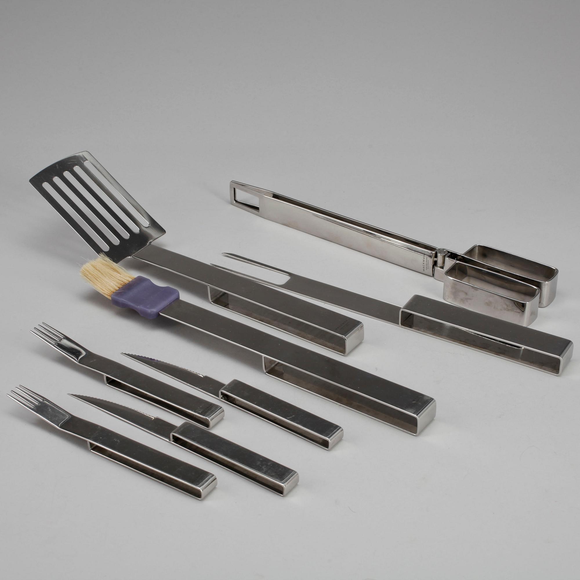 GRILLTILLBEHÖR, 8 delar, rostfrittstål, Harri Koskinen, Hackman, 1980-tal samt 2000-tal.