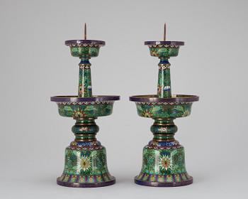 A pair of cloisonné candle sticks, 20th century.