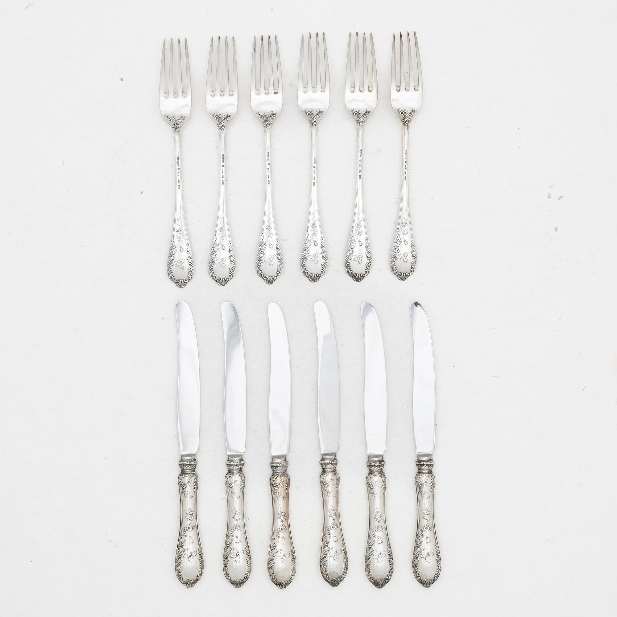 W.A. Bolin, Silver cutlery, 12 pieces, "Model C", Stockholm 1975.