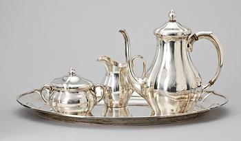 KAFFESERVIS, 4 delar, silver. Svenska importstämplar, 1900-tal. Vikt tot ca 2316 g.
