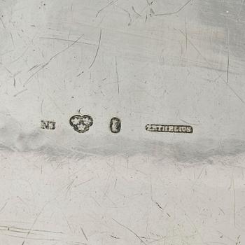 A Swedish 19th century silver sugar-casket and tong, marks of Adolf Zethelius, Stockholm 1819.
