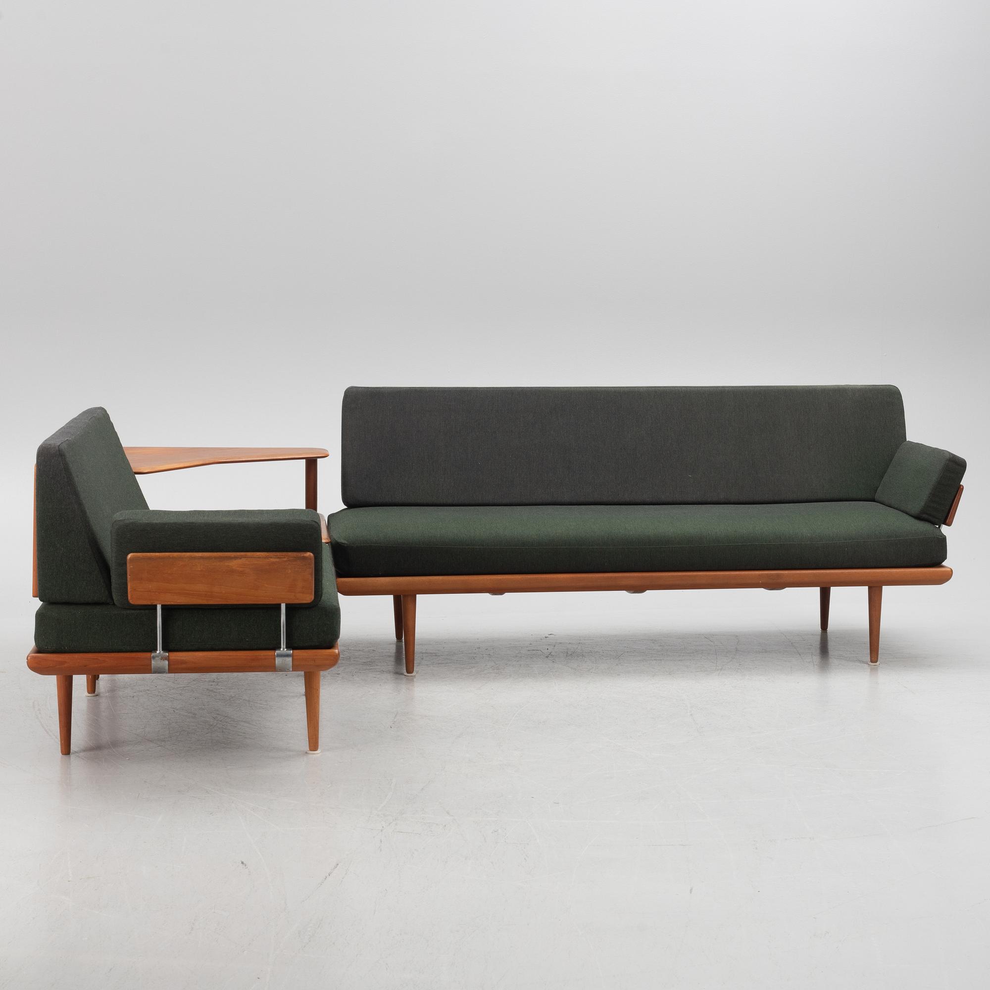 Peter Hvidt & Orla Mølgaard  Nielsen, a "Minerva" group with two sofas and a table, France & Son, Denmark, 1960's.
