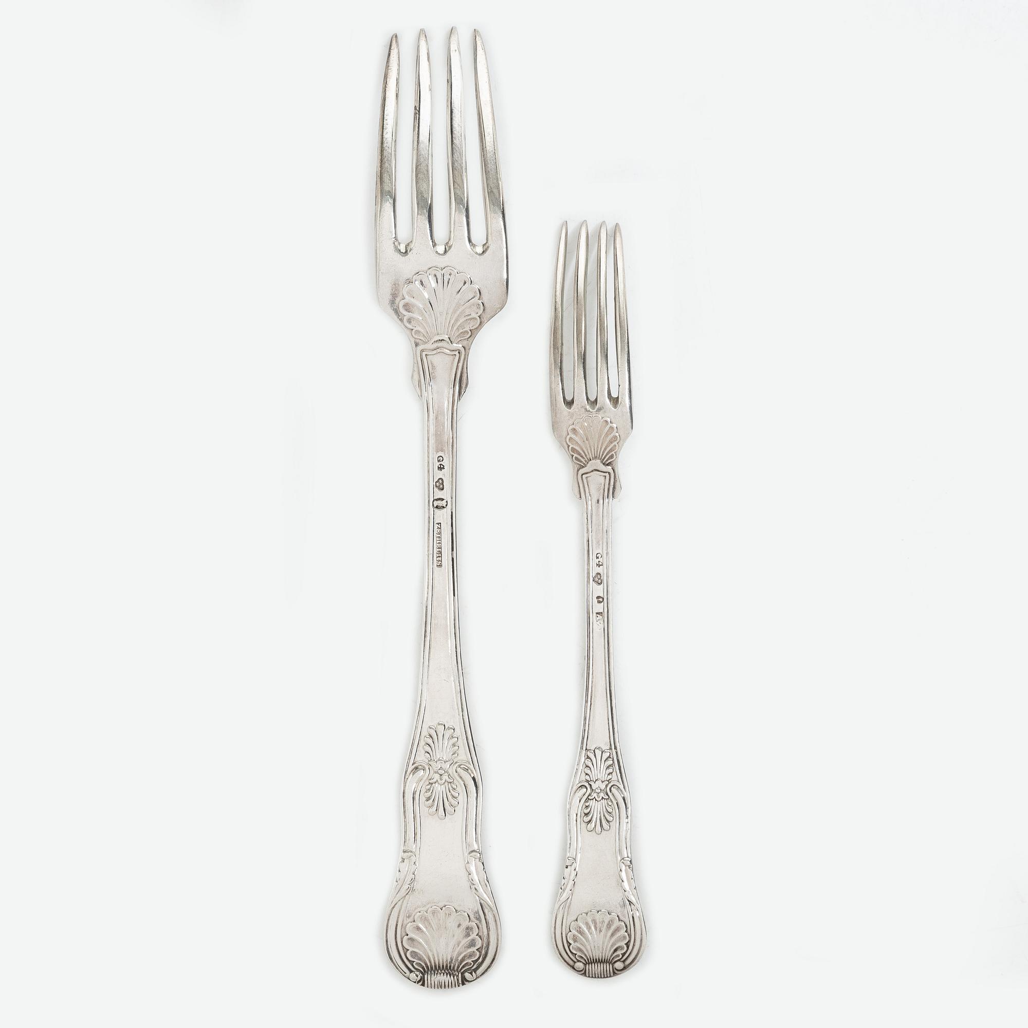 Adolf Zethelius, Gafflar, 12 st, silver, Stockholm 1837.
