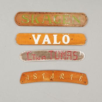 Four ship signs, 20th century.