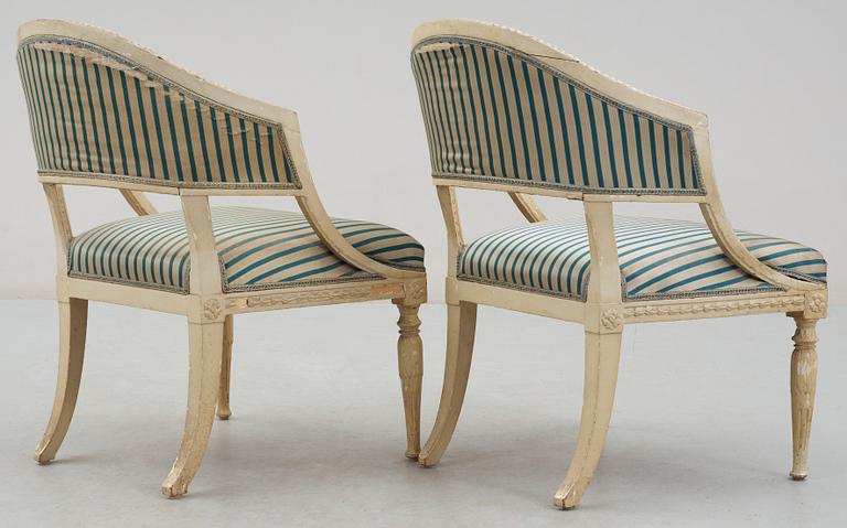 A pair of late Gustavian circa 1800 armchairs, by E. Ståhl.