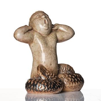 a stoneware sculpture af a yawning naiad, Arabia, Finland, 1930s-40s.