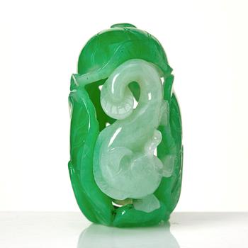 A Chinese coloured jadeit sculpture, 20th Century.
