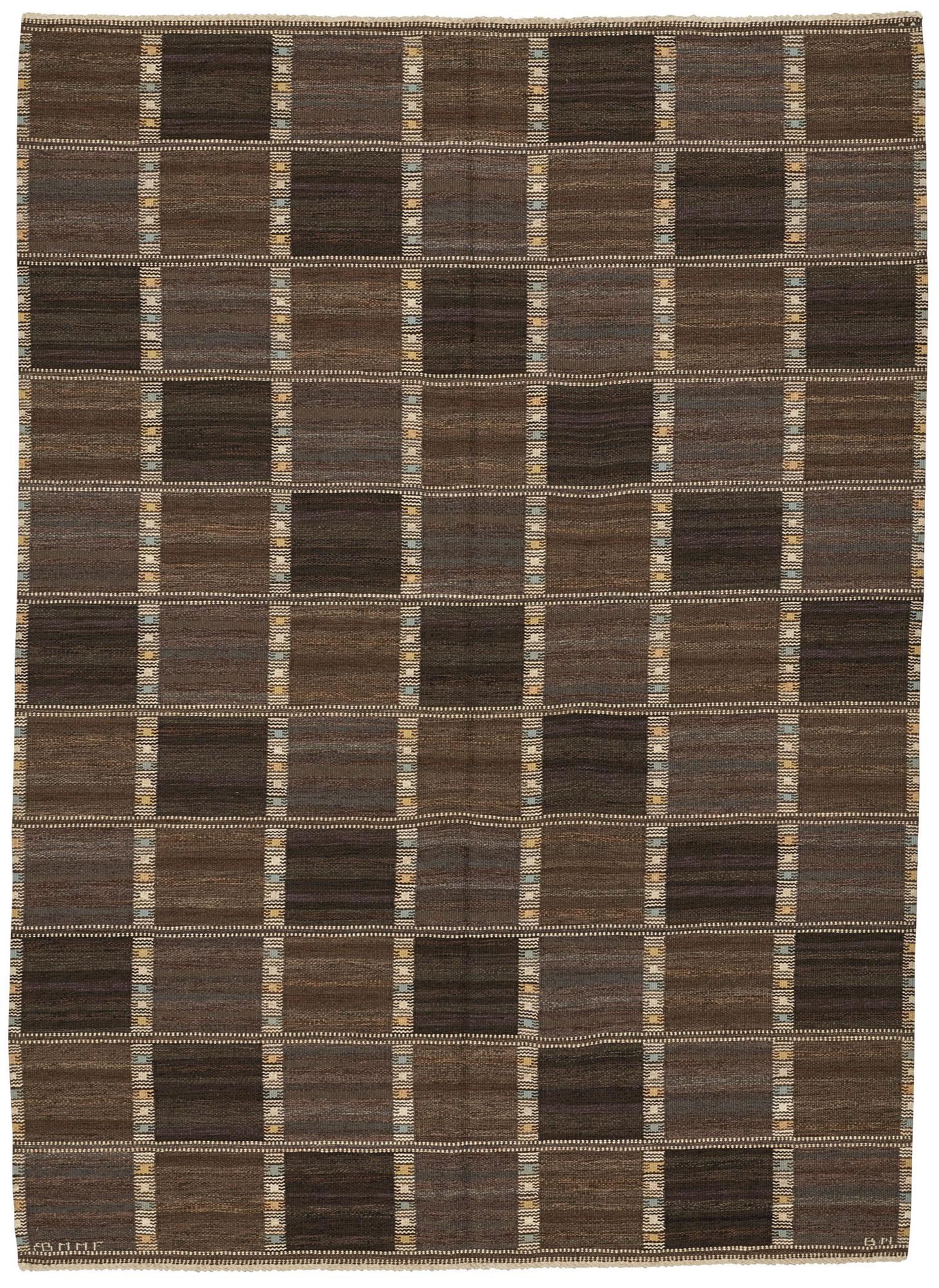 Barbro Nilsson, Matta, "Falurutan mörk", rölakan, ca 278 x 198-202 cm, signerad AB MMF BN.