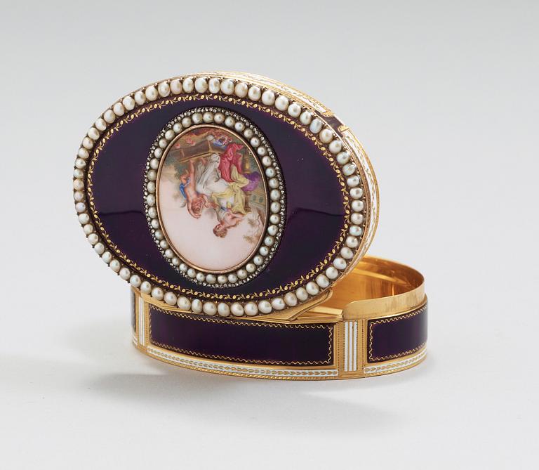 A Swiss late 18th century gold and enamel snuff-box.