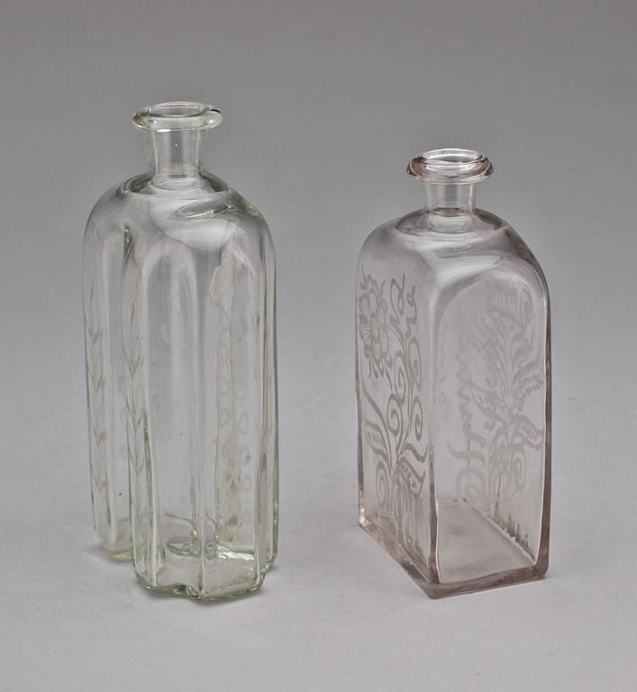 FLASKOR, 2 st, glas, 1800-tal.