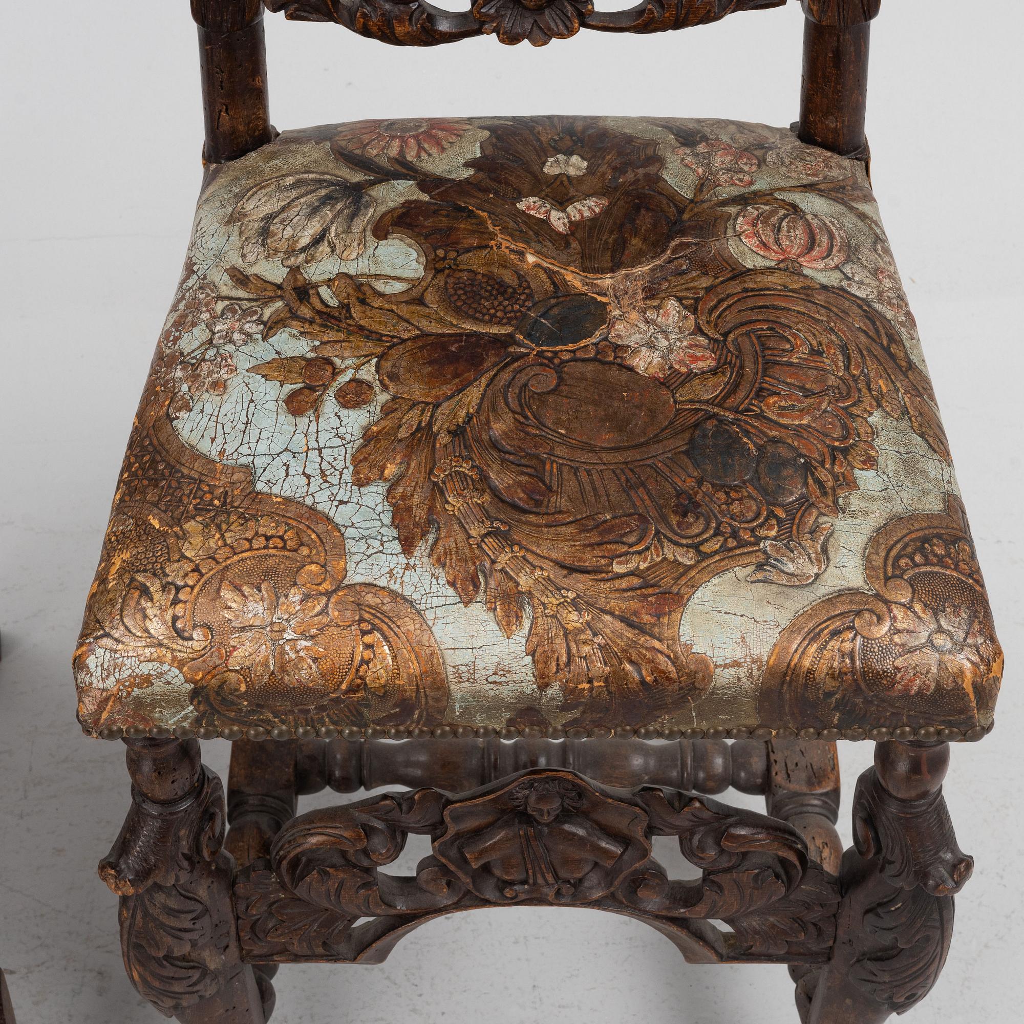 Two chairs, Baroque/Baroque style, circa 1900 with earlier parts.