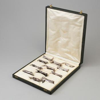 12 silver plated animal-shaped knife rests designed by Marcel Edouard Sandoz for Gallia Christofle, France.