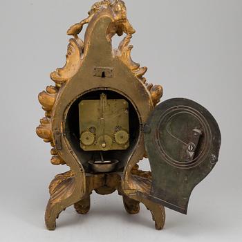A swedish rococo gilt wood mantle clock.
