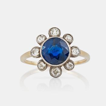 1167. A sapphire and old-cut diamond ring. Circa 1930.