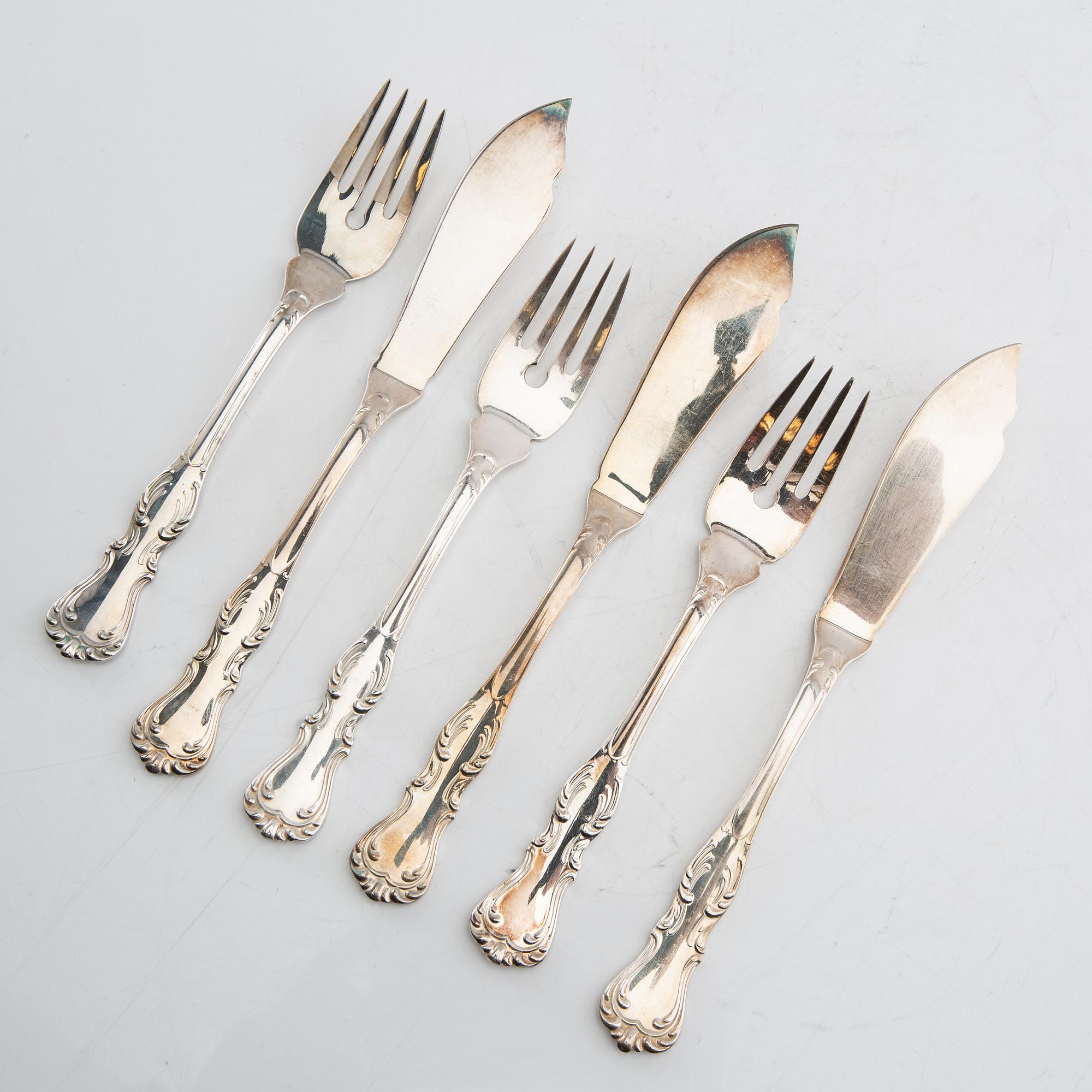 Fish cutlery 28 pcs "Olga" silver GAB Eskilstuna 1990s.