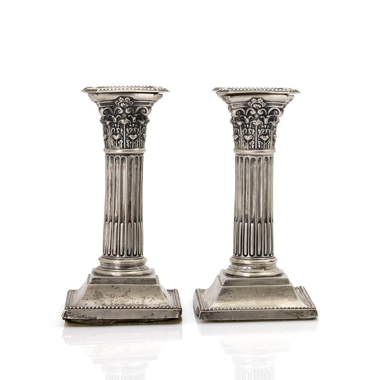 Candlesticks, a pair, silver, Birmingham, England, first half of the 20th century.