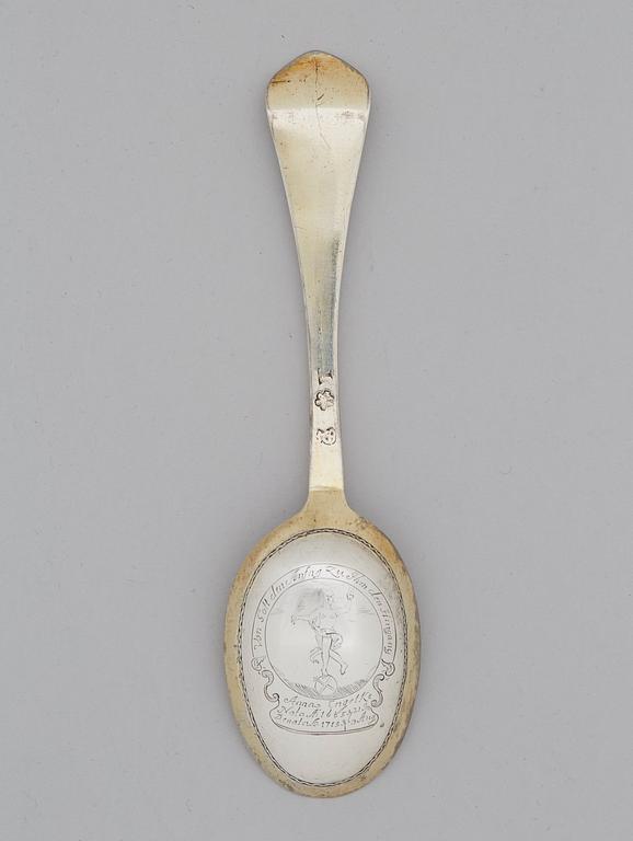 Sven Wallman, begravningssked, silver, Göteborg 1711.