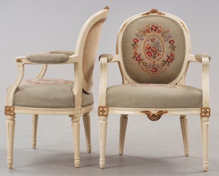 A pair of Gustavian late 18th century armchairs.