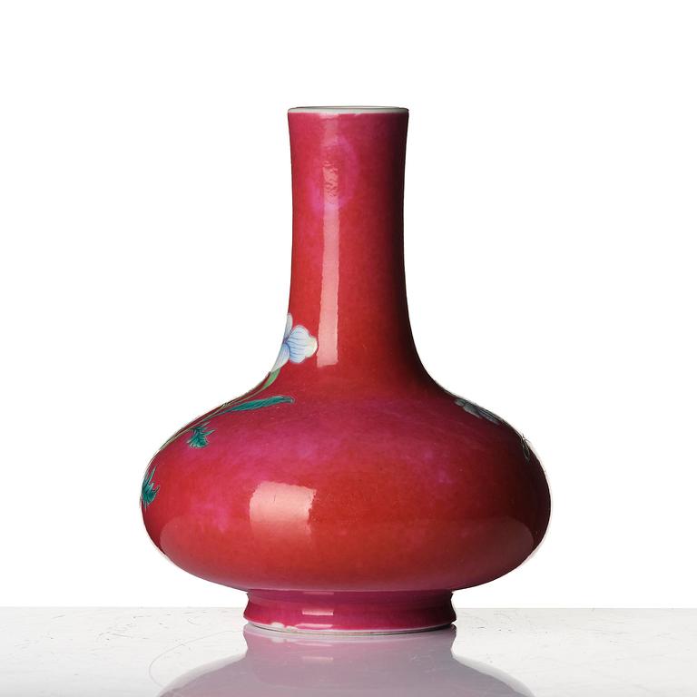 A pink ground famille rose 'floral' vase, Republic, 20th century.