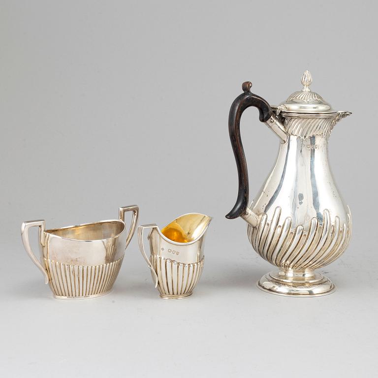 KAFFESERVIS, 3 delar, silver, 1893-1926.