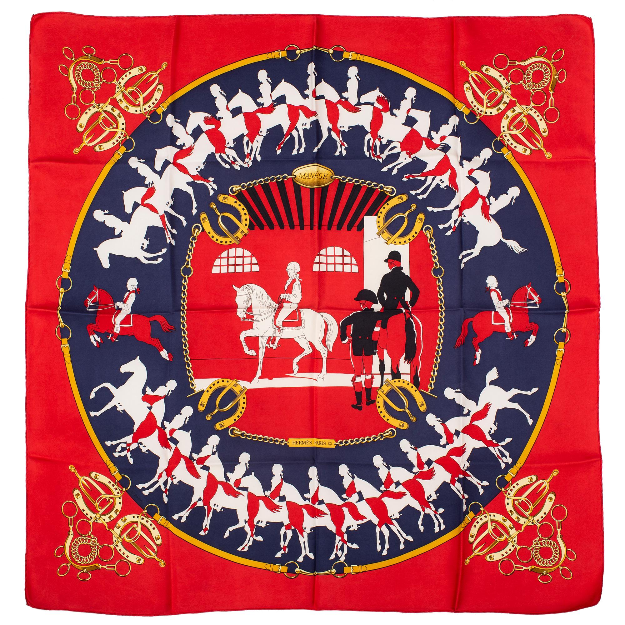 HERMÈS, scarf, "Manège", Philippe Le Doux, original issue 1974.