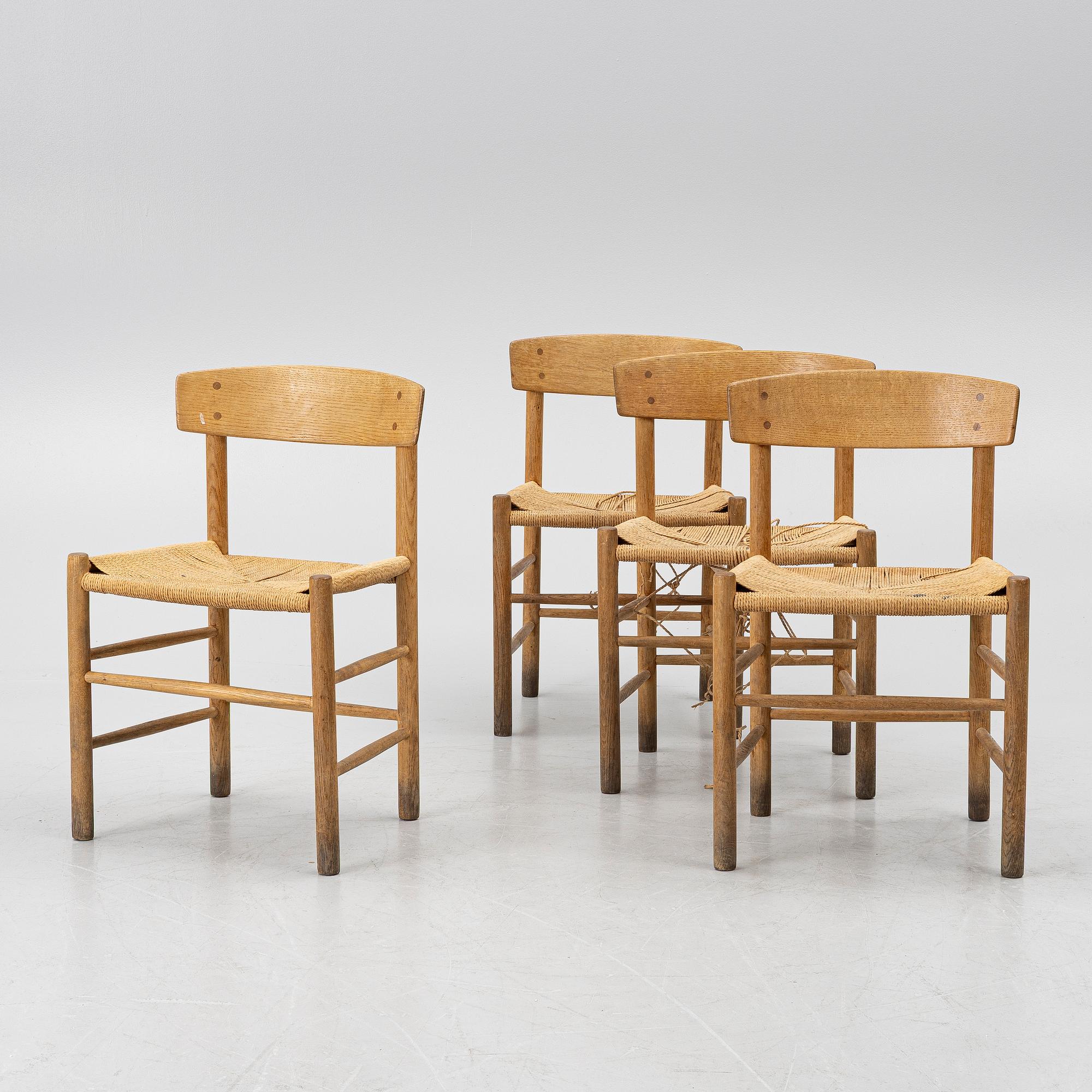 Børge Mogensen, Stolar 4 st, modell J39. Fredericia möbelfabrik, Danmark.