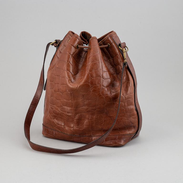 MULBERRY, a leather drawstring bag.