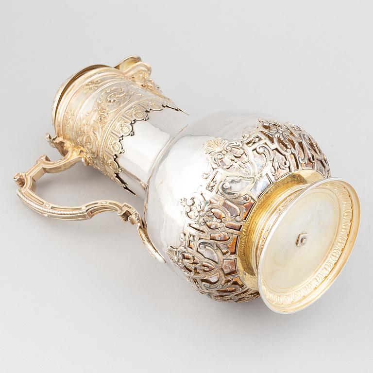A French Renaissance-style parcel-gilt silver wine-jug, French export mark, after 1879.