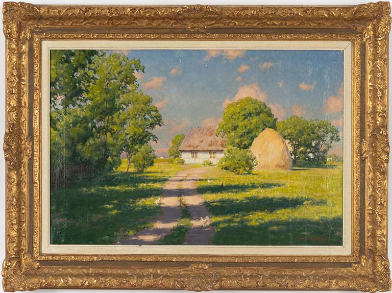 Johan Krouthén, Sommarlandskap med höns och stuga.