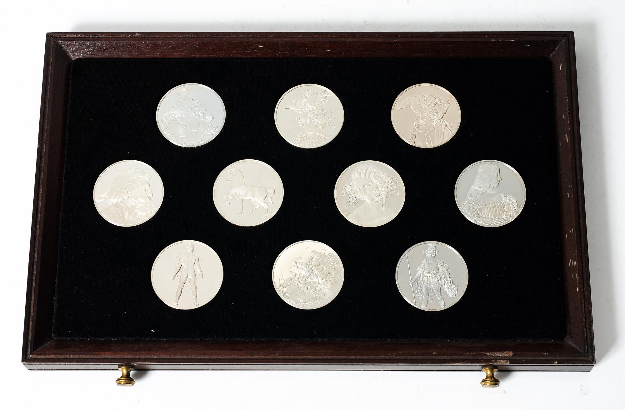 Schatull med medaljer silver 925/1000. "Mästaren och geniet Leonardo da Vinci". Franklin Mint 1970-tal.