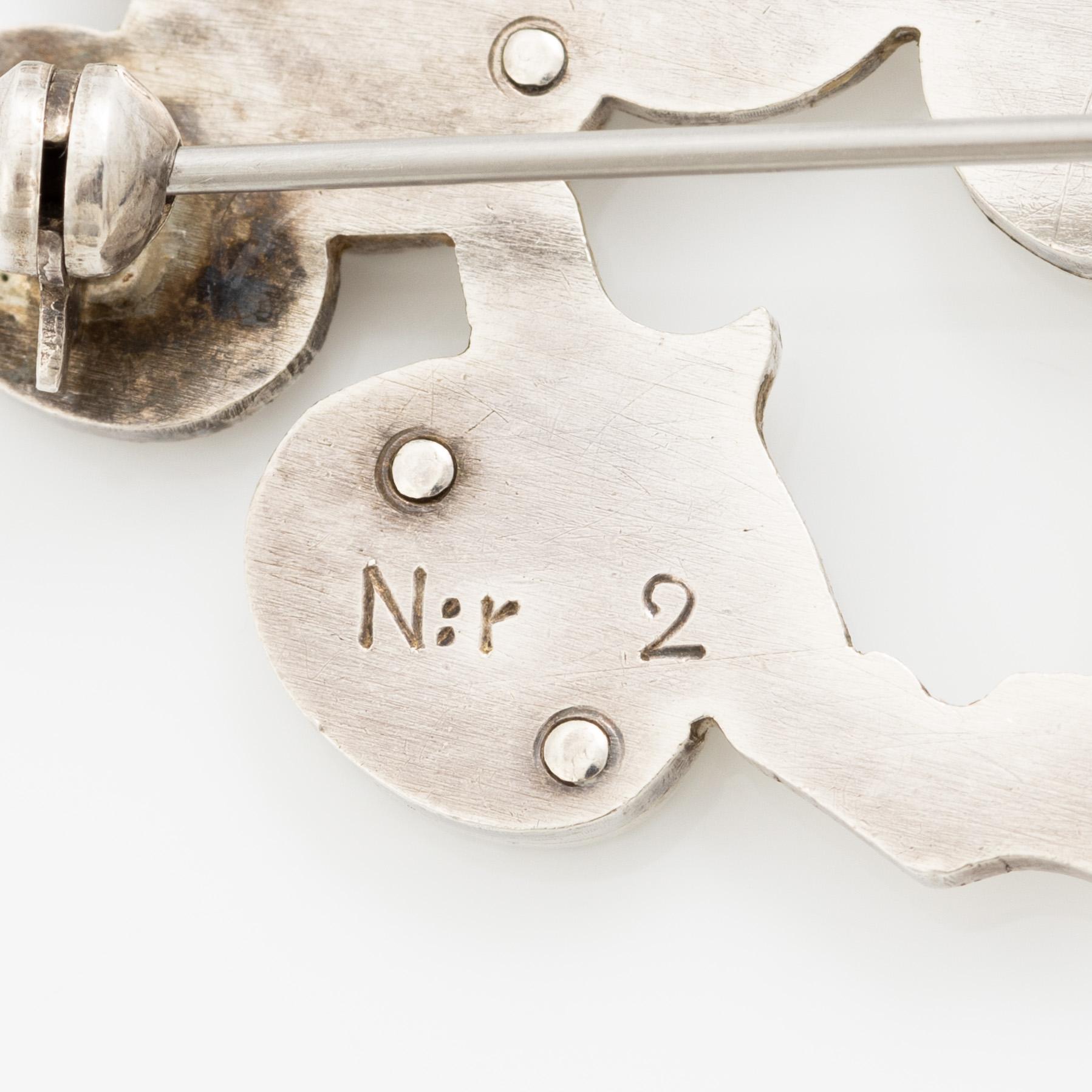 Wiwen Nilsson, brosch i form av kvist, sterlingsilver, Lund 1954.
