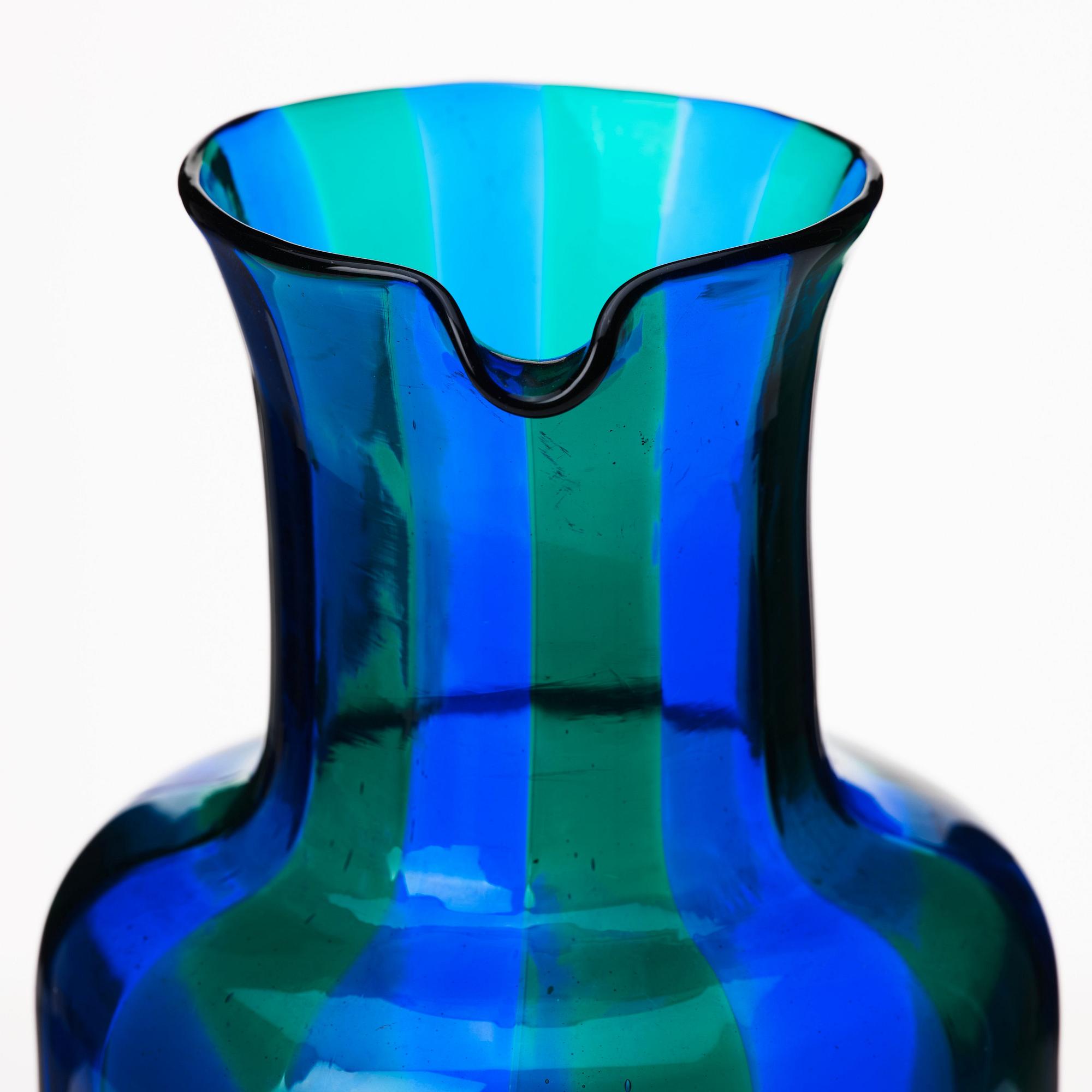 Fulvio Bianconi, a blue and green glass pitcher, Venini Murano, Italy 1960s.