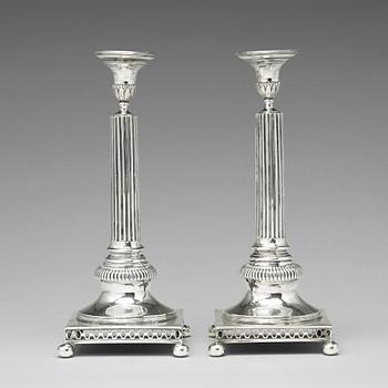 198. A pair of Swedish 18th century silver candlesticks, mark of Arvid Floberg, Stockholm 1798.