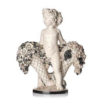 208. Bertold Löffler, a ceramic sculpture of a putto with cornucopia, model 156, Wiener Keramik, Vienna, Austria, 1908- 1912.