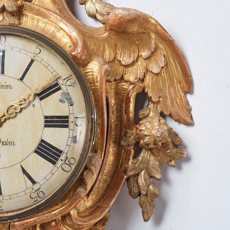 A Swedish Rococo 18th century wall clock by I. Ekström.