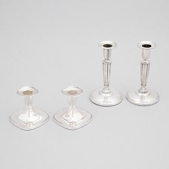 Ljusstakar, 2+2 st, silver, Tore Eldh, Cesons Göteborg 1965, samt CG Hallberg, Stockholm 1961.