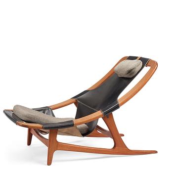 469. Arne Tideman Ruud, a teak and black leather lounge chair 'Holmenkollen'/'3030', A/S Inventar, Gjövik, Norway 1960s.