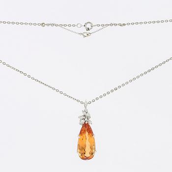 H. Stern, necklace in 18K white gold with a drop-cut orange topaz and diamonds.