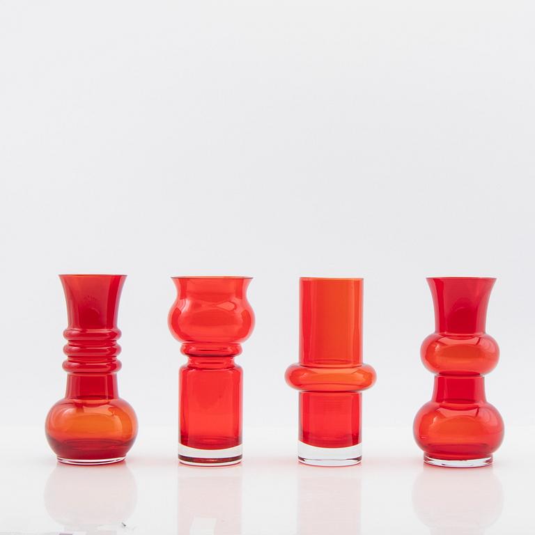 Tamara Aladin, Vases, 4 pcs, glass, Riihimäen Lasi, Finland, 1960s/70s.