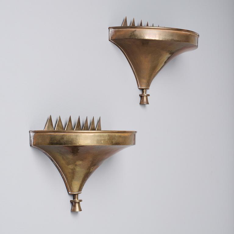 A pair of Lars Holmström Swedish Grace brass lights, Sweden 1920's.