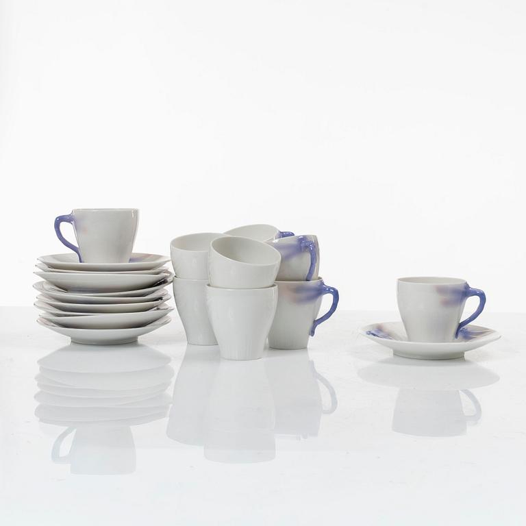 Alf Wallander, 10 coffee cups with saucers, "Dragonfly", Rörstrand, Art Nouveau.