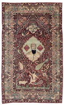 388. An antique Kirman Laver figural, Southeastern Iran, c. 220 x 135 cm.
