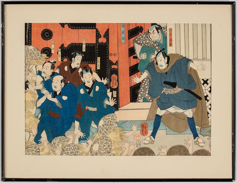 Utagawa Ichiyusai Kuniyoshi, diptyk, färgträsnitt, Japan, 1800-tal.