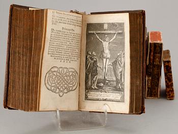 PARTI BÖCKER, 13 st, religiösa, bla "Johan Jacob Rambachs betragtninger..Christi Lidelse..", Köpenhamn 1741.