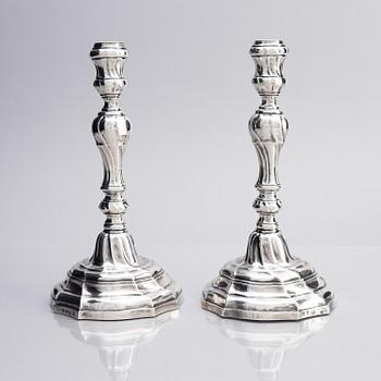 A pair of Belgian silver candlesticks, Hainaut, Ath, Belgium, 1768.