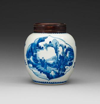 121. A blue and white jar, Qing dynasty, Kangxi (1662-1722).