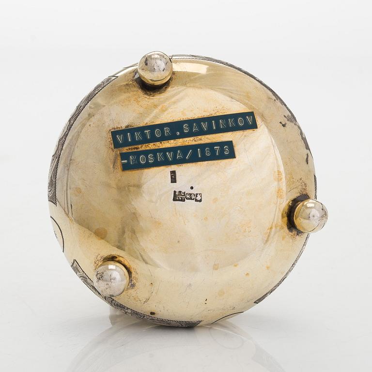 A parcel-gilt sugar bowl, Cyrillic maker's mark IAK, Moscow 1873.