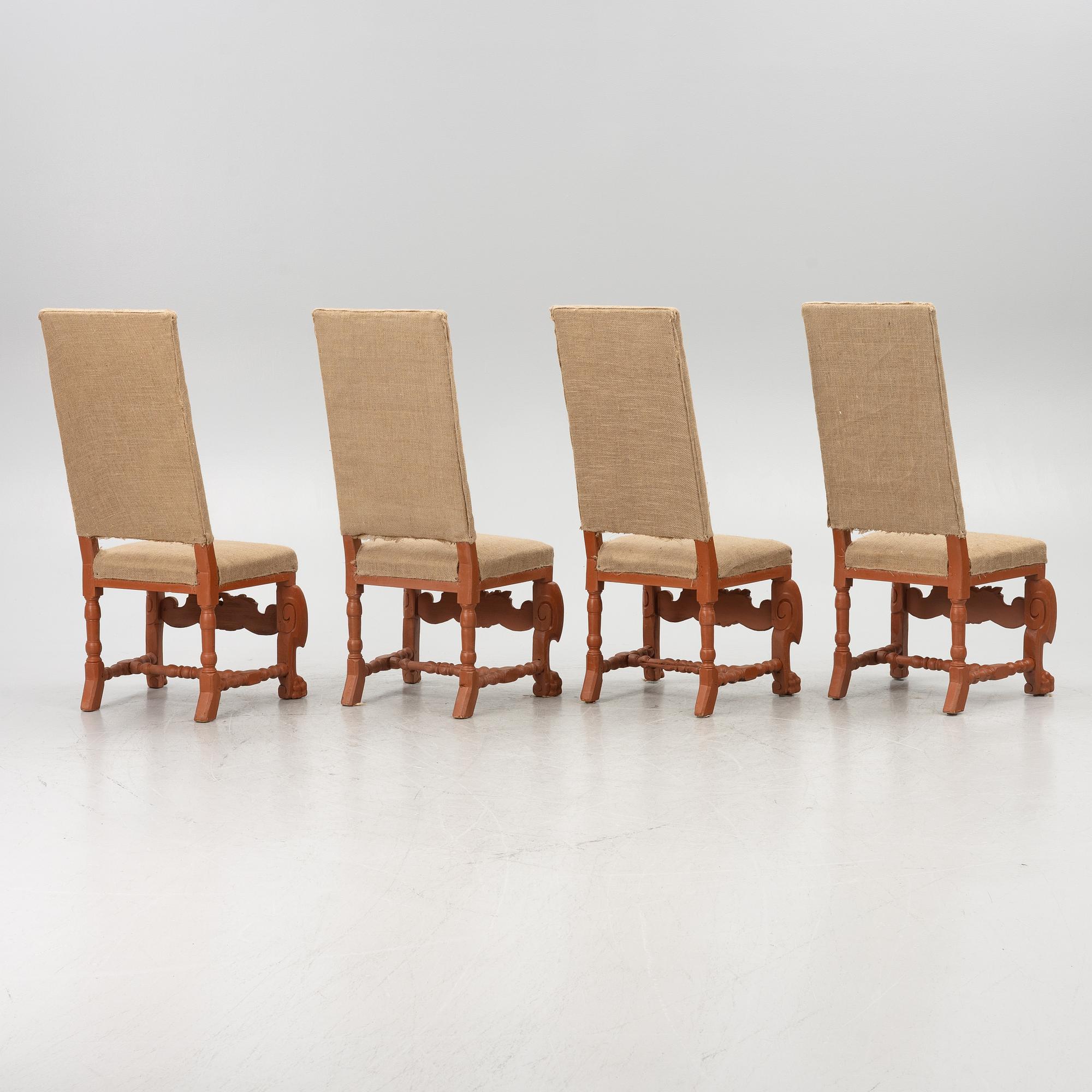 A set of four Baroque chairs,  Sweden, circa 1700.