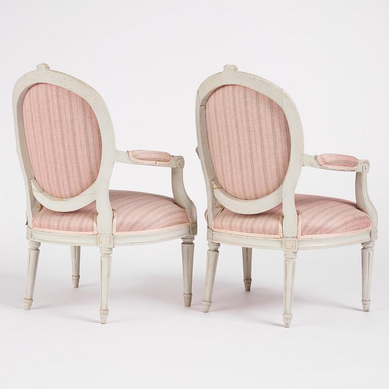 A pair of Gustavian open armchairs, late 18th century.