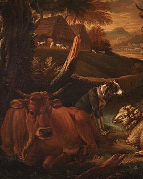 Pieter Mulier II, kallad Cavaliere Tempesta Attributed to, Pastoral landscape with shepherd, shepherdess and cattle.